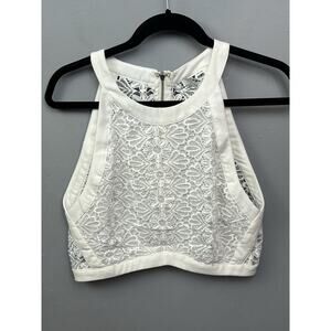 Lush Cropped Top Womens Large White Lace Overlay Floral Exposed Zipper‎
